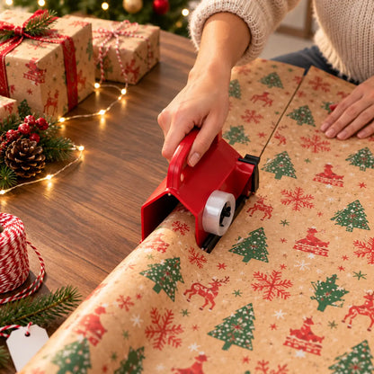 Cortador de papel de regalo y dispensador de cinta adhesiva 2 en 1